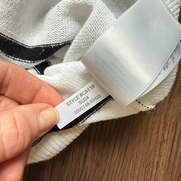 J.Crew Linen Blend Striped Polo Sweater Knit Top White Black Small - Picture 8 of 8
